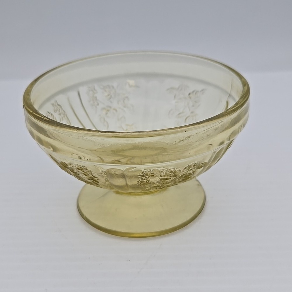 Sharon Cabbage Rose Amber Depression Glass Sherbert Dessert Dish Bowl